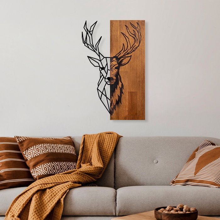 Wallity Red Deer 1 - Accesorio de Pared de Madera y Metal Nogal y Negro